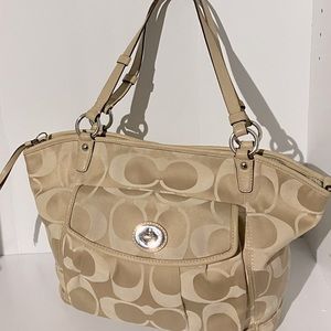 1 Coach Leah signature khaki tote